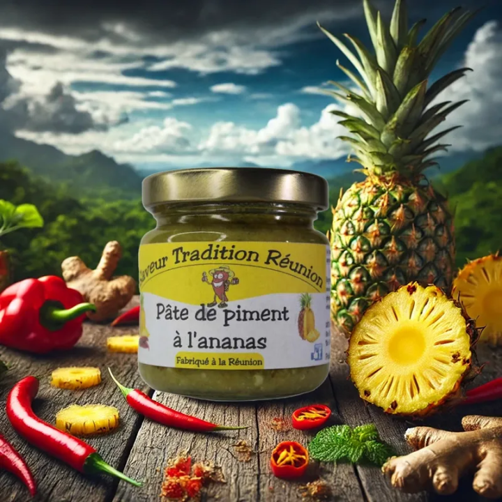 Pâte de piment à l’ananas dans un décor tropical – Saveur Tradition Réunion