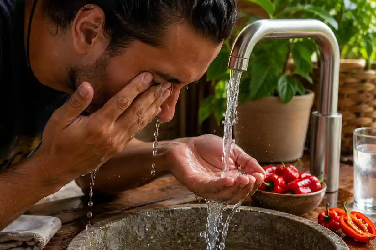 Rincer les yeux après un contact avec du piment